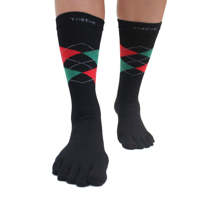 ToeToe Essential Mens Argyle Office Socks - Black Red Green