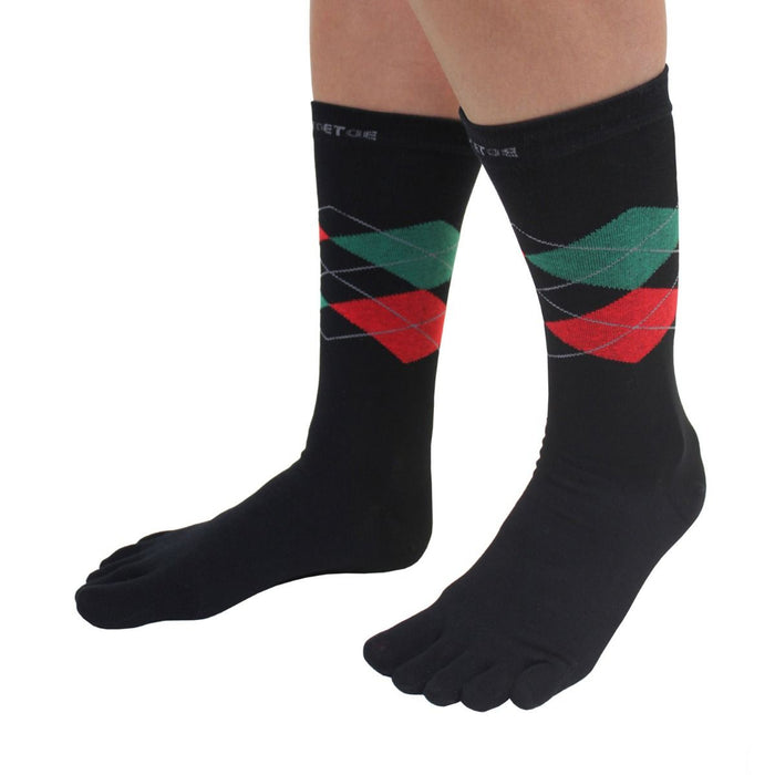 ToeToe Essential Mens Argyle Office Socks - Black Red Green