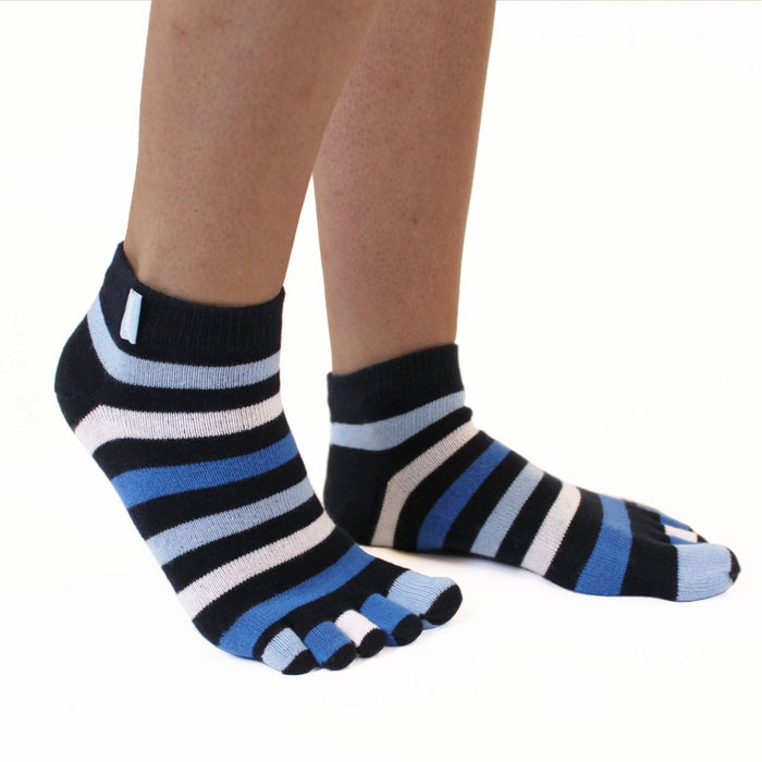 ToeToe Essential Anklet Trainer Fun Socks - Striped Denim — footworksrunning